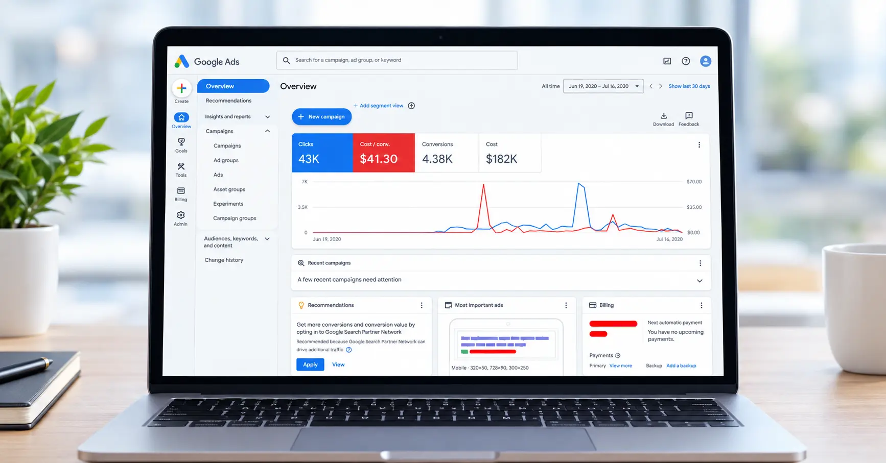 PPC campaign dashboard showing Google Ads results for a Wyoming business