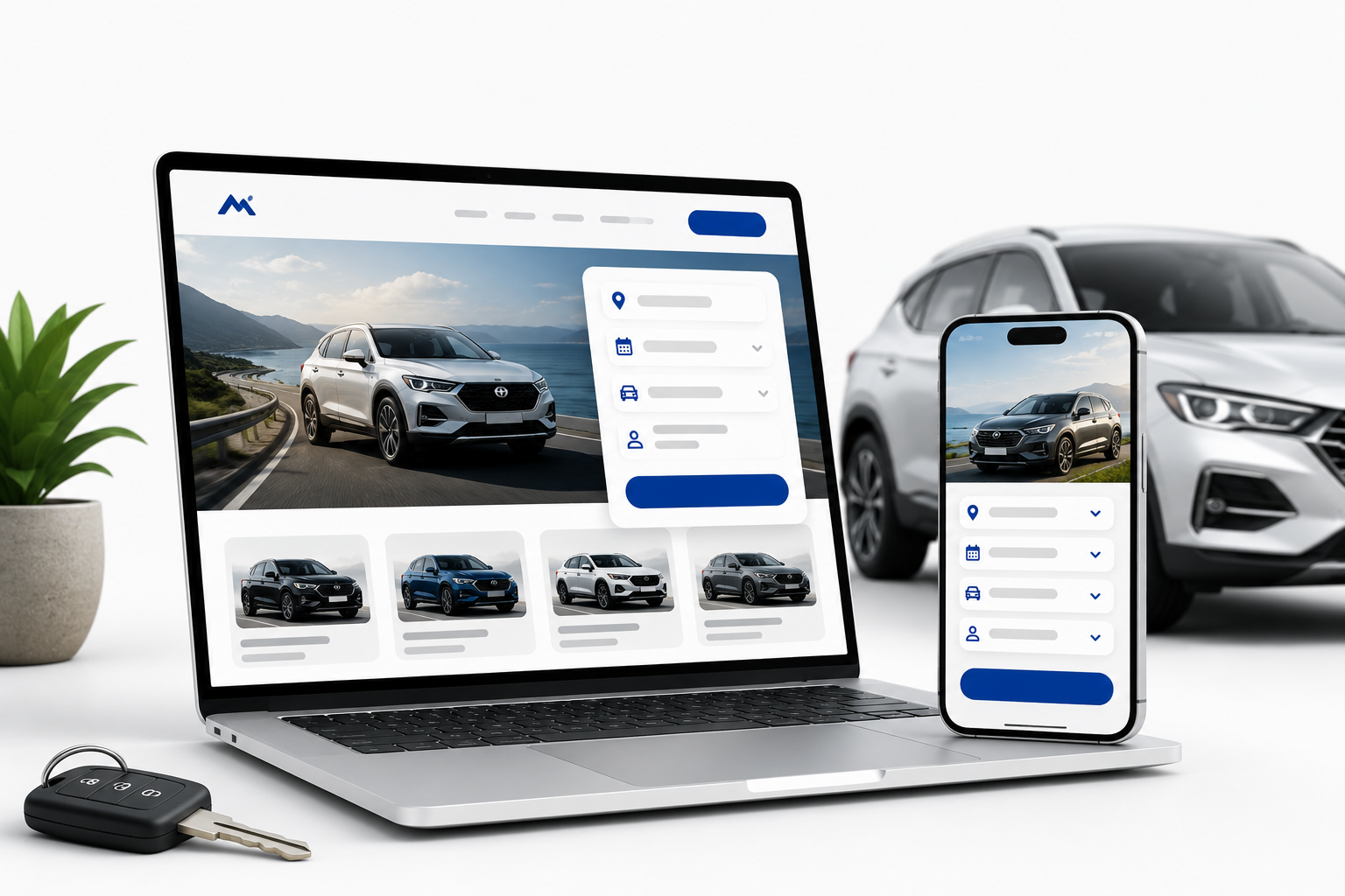 Website development in Wyoming showing car rental booking form on mobile phone