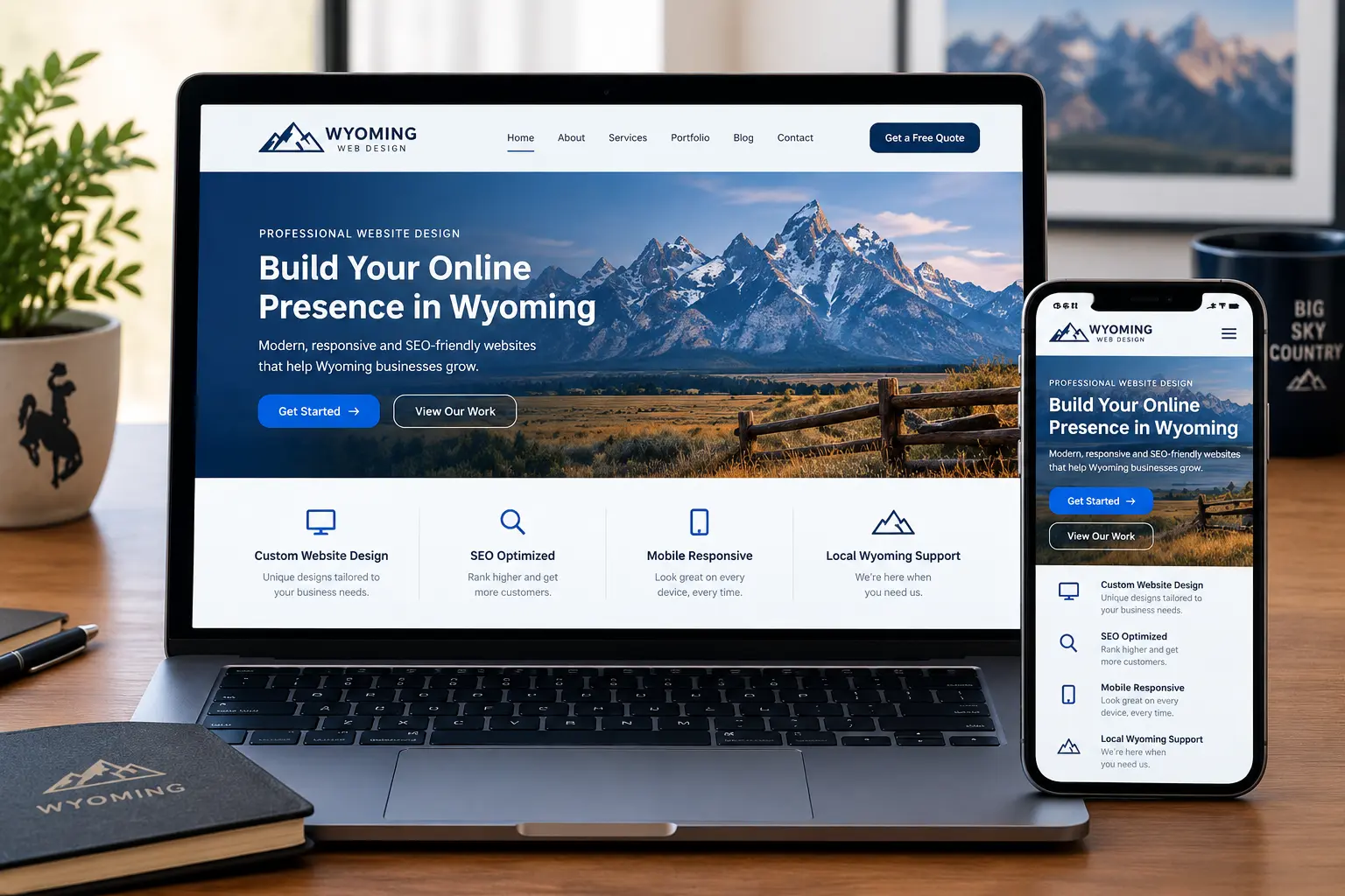 Website design in Wyoming shown on laptop and mobile phone